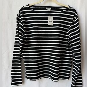 J.Crew Factory Black & White Boatneck Top Size Small New with Tags